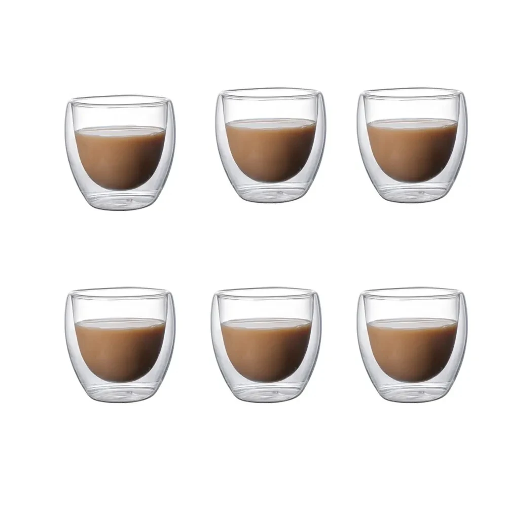 Double Wall Mug - 6 Stück doppelwandige Glastasse, 80 ml,