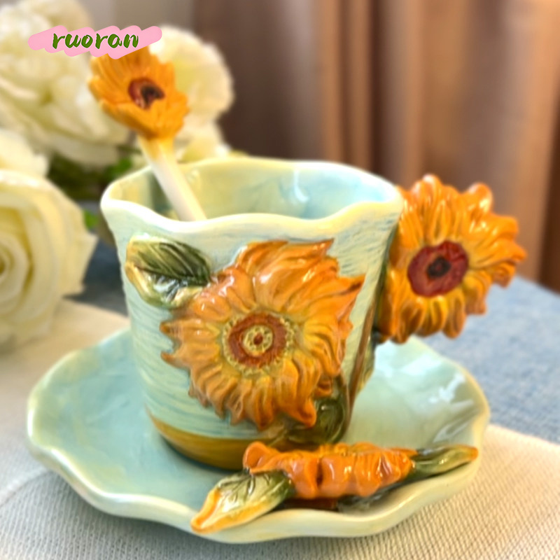 Coffee Tea Van - Van Gogh Sternennacht Keramik-Kaffeetasse mit Untertasse