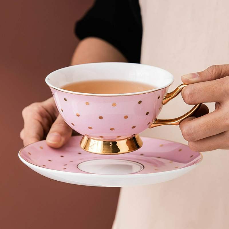 Coffee Tea Drink - Keramik-Kaffeetassen in Rosa mit Untertassen, Büro-Trinkbecher,