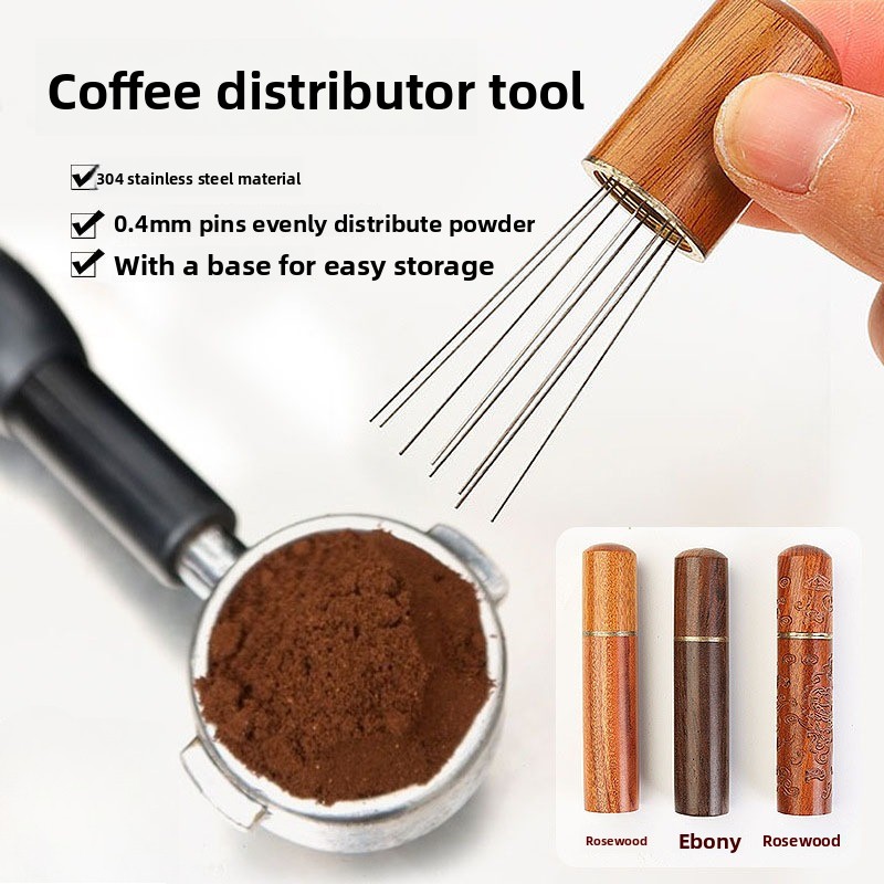 Coffee Tamper Leveler - Holz-Edelstahl Kaffeepulver-Tamper Espresso-Pulver-Rührer Verteiler Nivellierer WDT-Werkzeug
