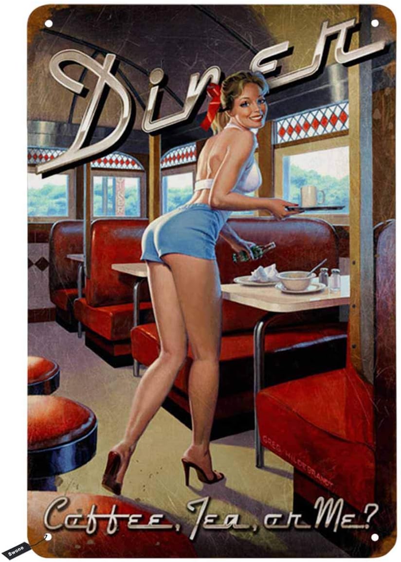 Coffee Tea With Me - Swono Dinner Blechschilder, Pinup Smile on