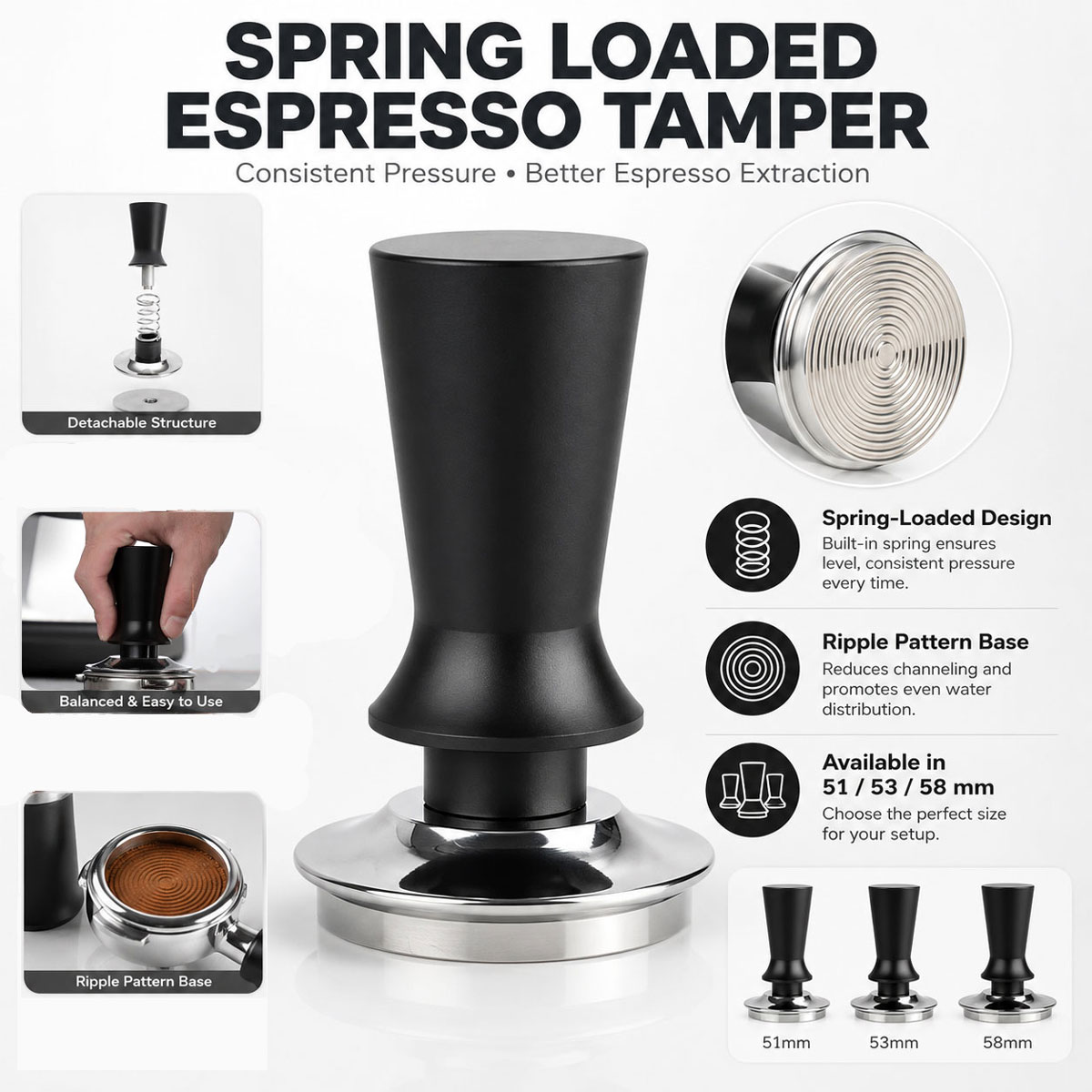 Coffee Tamper Leveler - 1 Stück 51/53/58 mm Kaffeestampfer, Stampfwerkzeug,