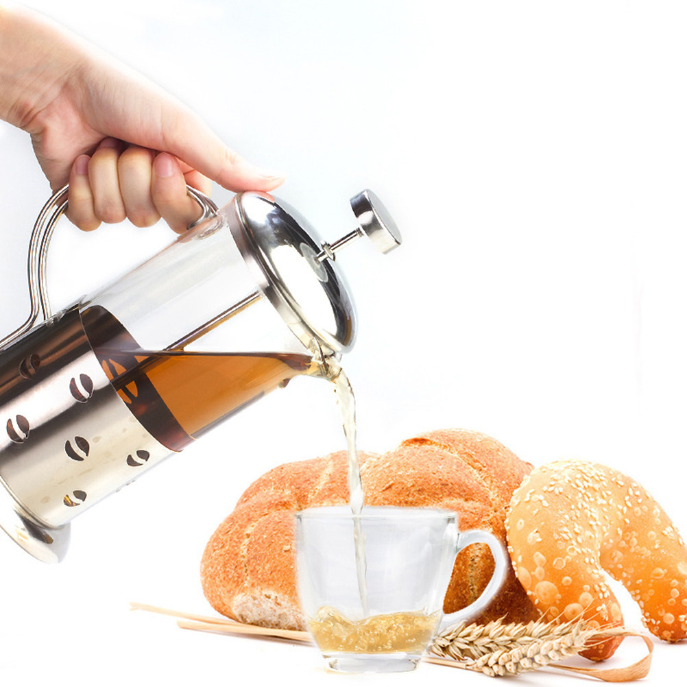 Tea And Coffee Kettle - Edelstahl-Kaffeekanne, hitzebeständige Glas-Teekanne, Druckkessel 800 ml,