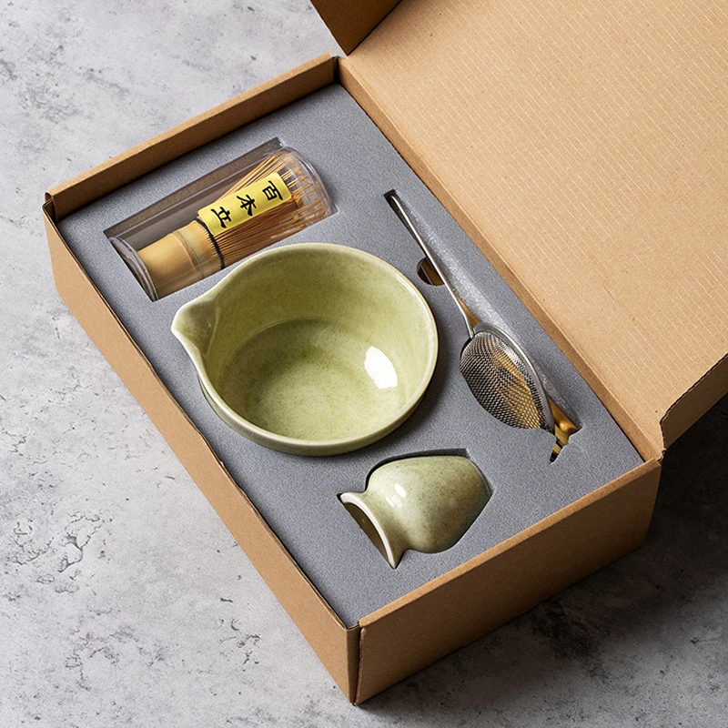 Matcha Whisk Set - Japanisches Matcha-Zeremonie-Set 4/5/6/7-teilig: Keramik-Chawan-Schale, Bambusbesen und