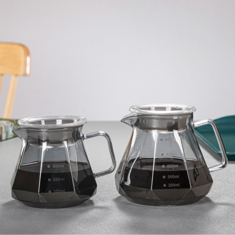 Coffee Tea Decanter - Glas-Filterkaffeemaschine Diamant-Design Glas-Kaffeekanne Teekanne Spender Hitzebeständiger