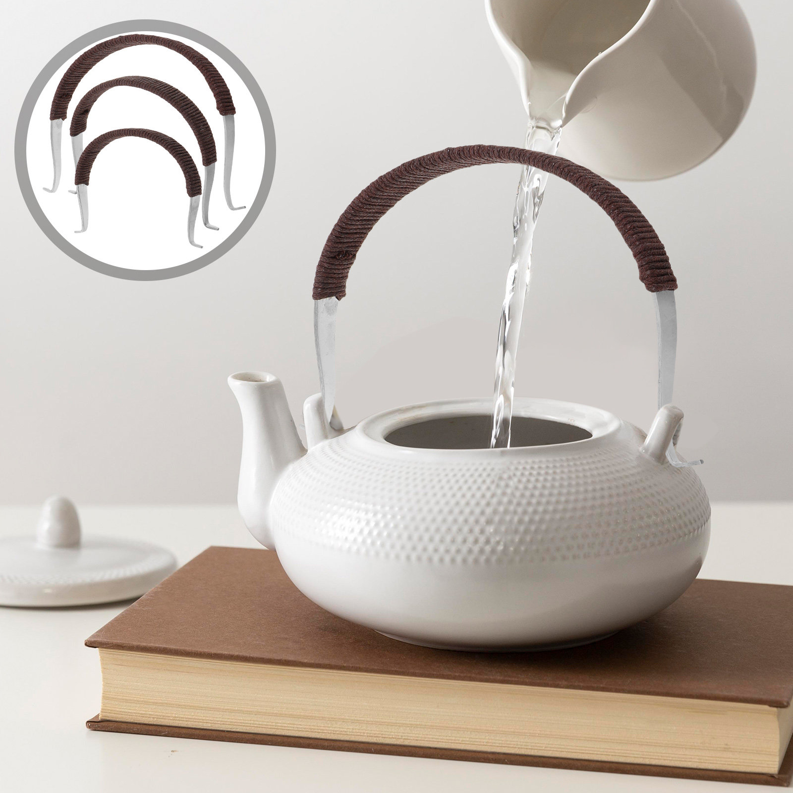 Tea And Coffee Kettle - 3-teiliger Teekannengriff aus Edelstahl, wärmeisolierendes gewebtes