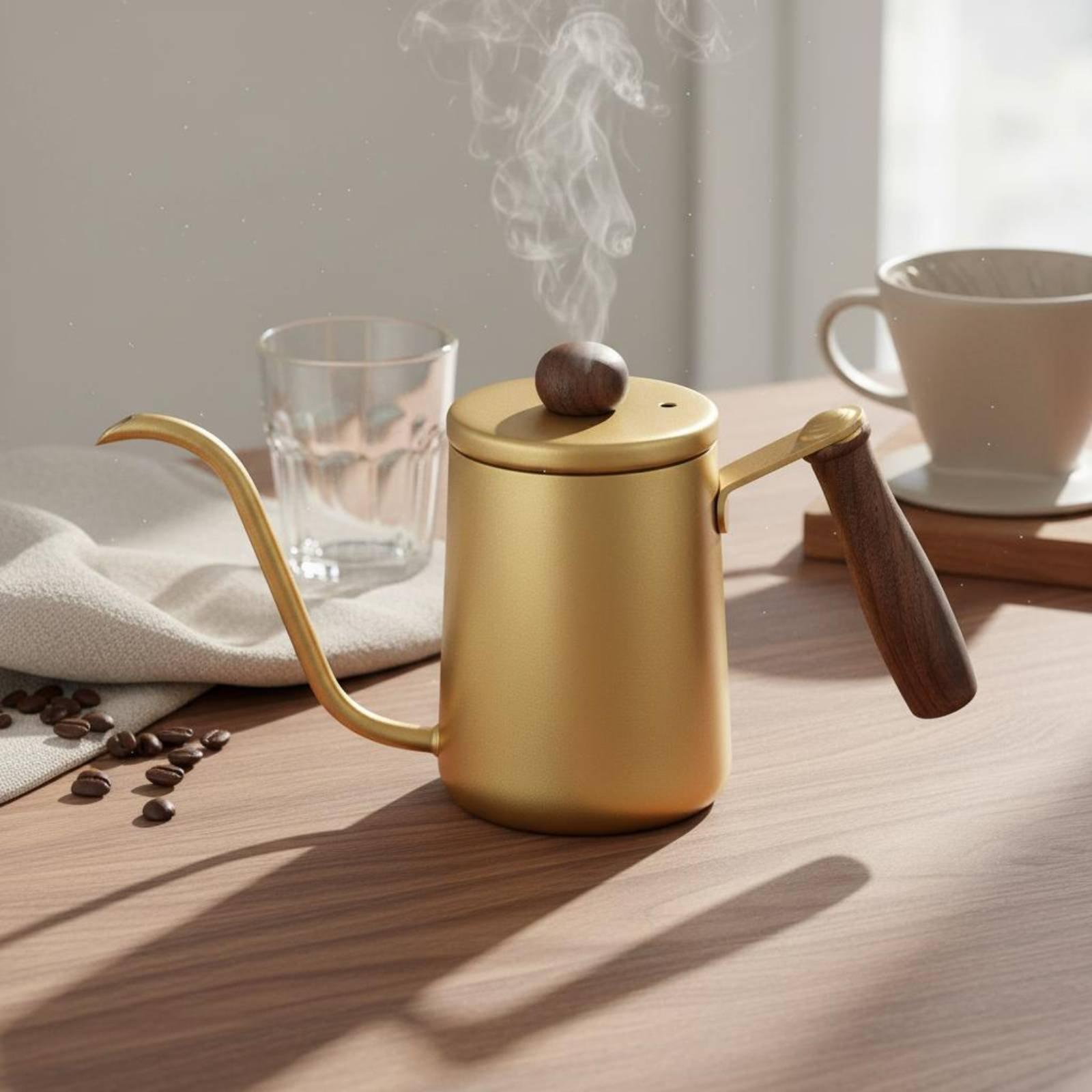 Pour Over Kettle - Japanischer Kaffeekessel mit Holzgriff, hitzebeständiger Aufgießtopf