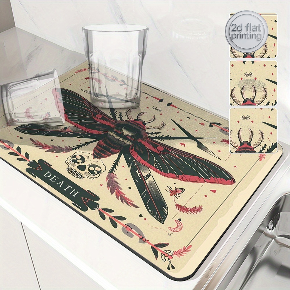 Tea Coffee Utensils - 1 Stück Gothic-Kartenmotten-Schädel-Absorbiermatte, Küchen-Trockenmatte, Teeuntersetzer, Kaffeeuntersetzer,