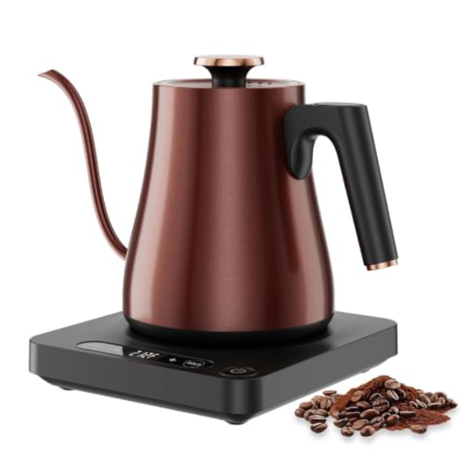 Pour Over Kettle - Elektrischer Schwanenhals-Wasserkocher für Pour-Over-Tee, Kupfer, Smart-LED-Digitalanzeige